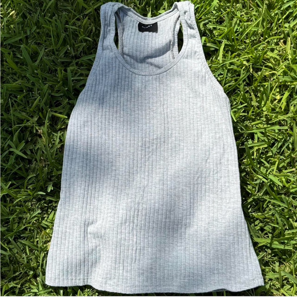 Gray Ribbed Tank Top